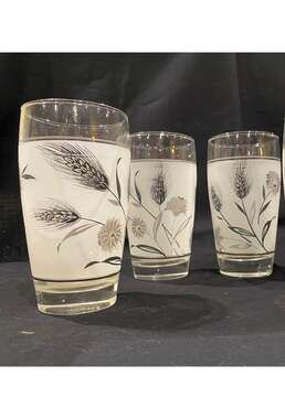 Set of 3 Vintage Libbey Wild Flower, highball glasses